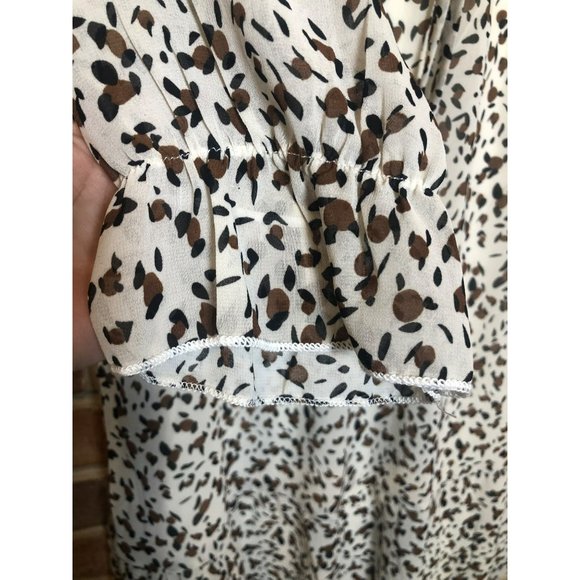 NWT Kirundo Animal Print Babydoll Empire Lined Dress Sz S Flowy Sheer 3/4 Sleeve - Picture 5 of 9